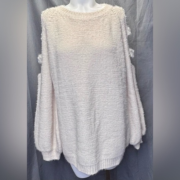 Easel Los Angeles Sweater Ivory Pearl Shoulder Ladder Cutout Small/Medium - Picture 8 of 9